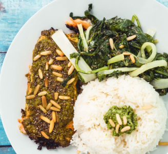 Homemade Pesto Crusted Salmon